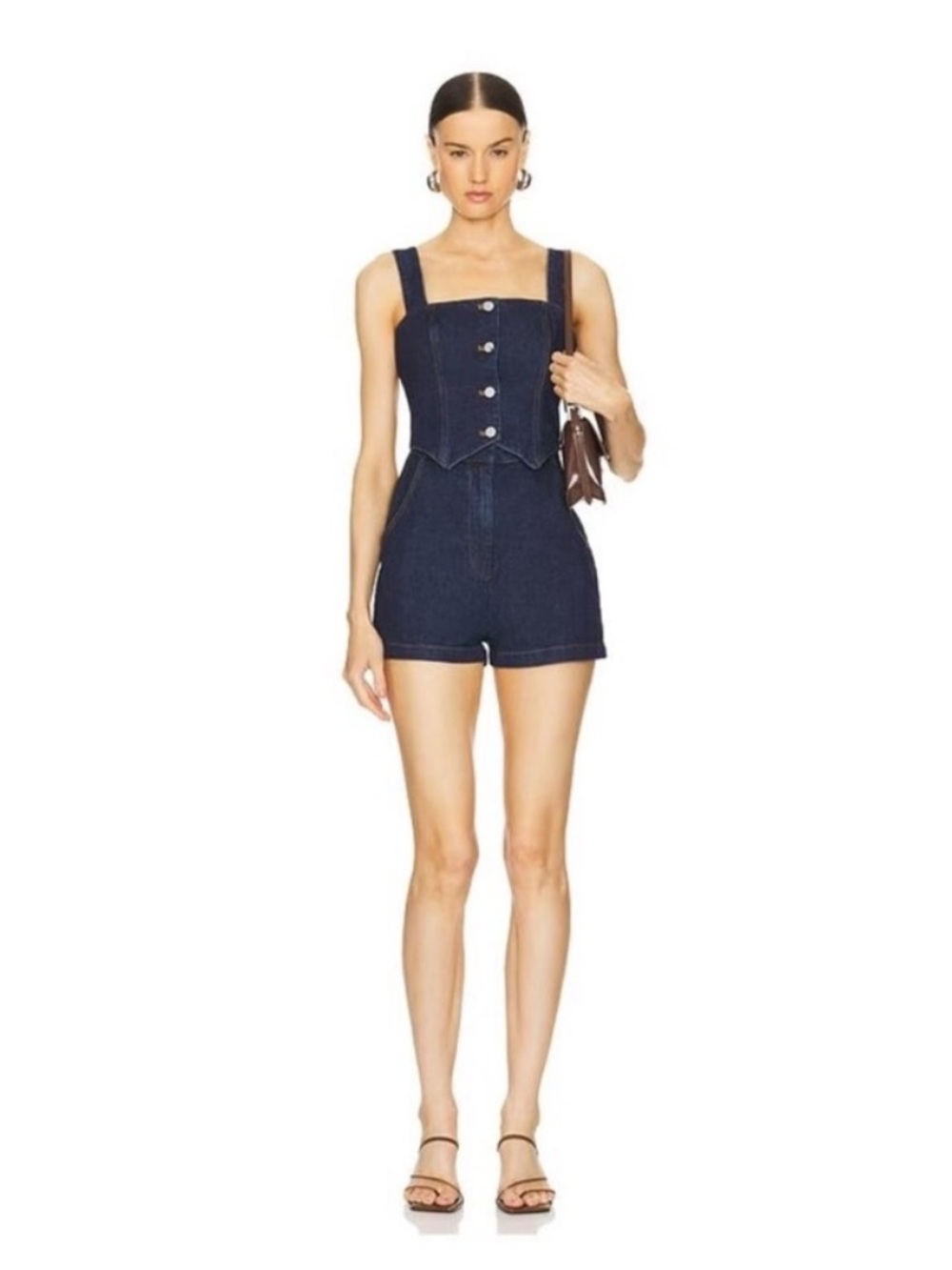 Amanda Uprichard Dark Blue Denim Button Romper
